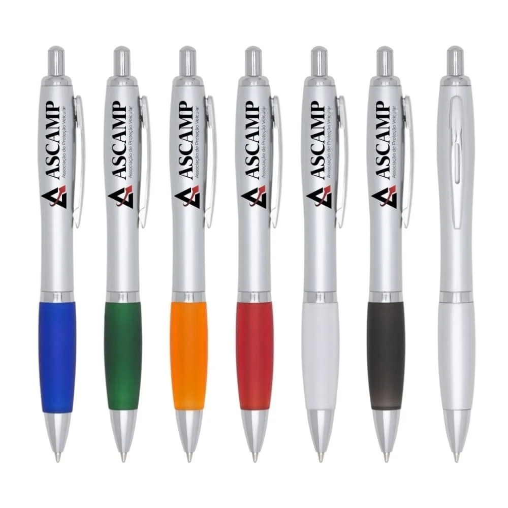 Caneta Plástica Detalhe Emborrachado