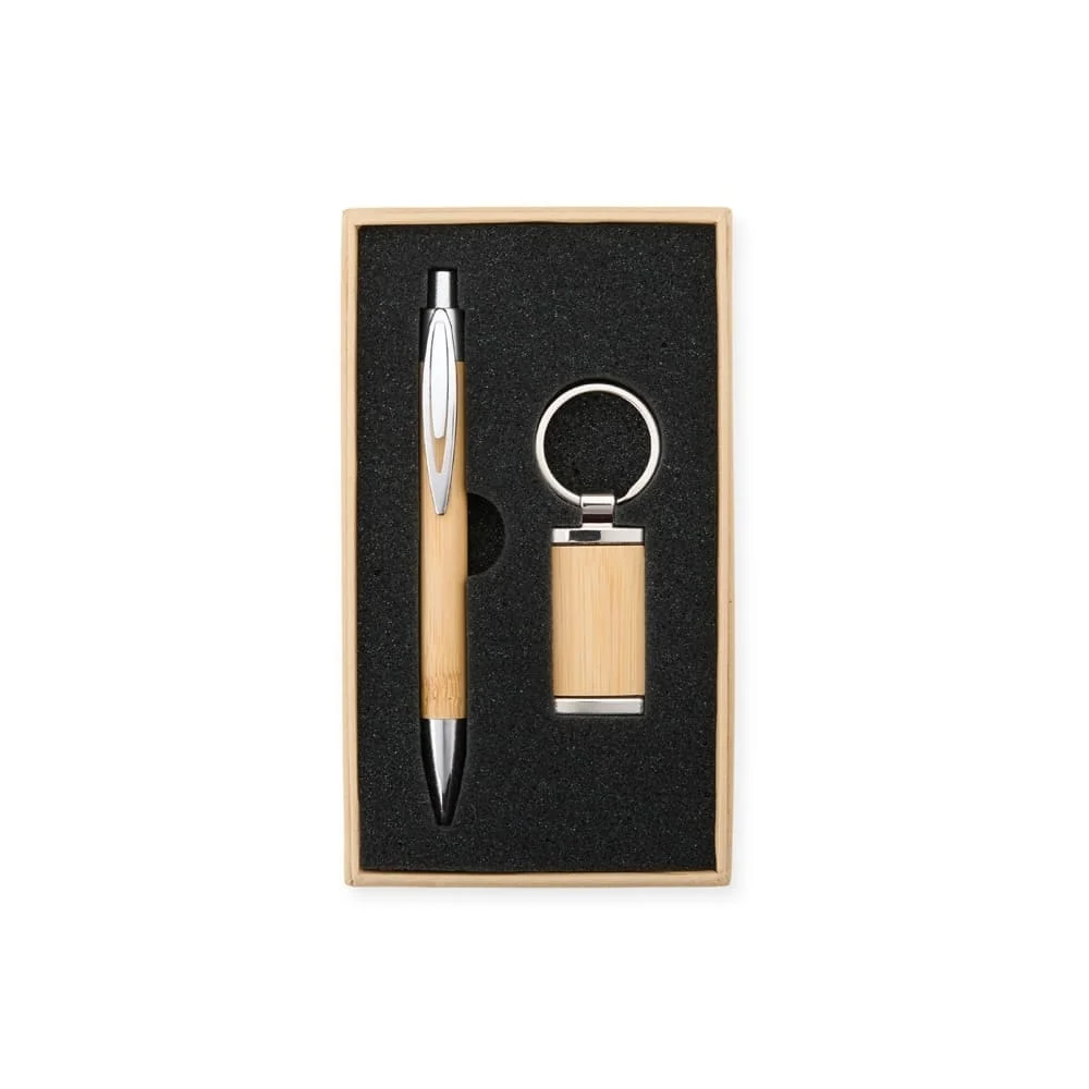 Kit Caneta e Chaveiro Bambu Personalizado-PX18835