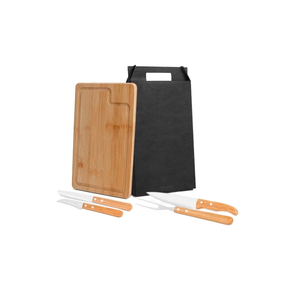 Kit Churrasco Bambu com Tábua e Facas-PSM-MB19603