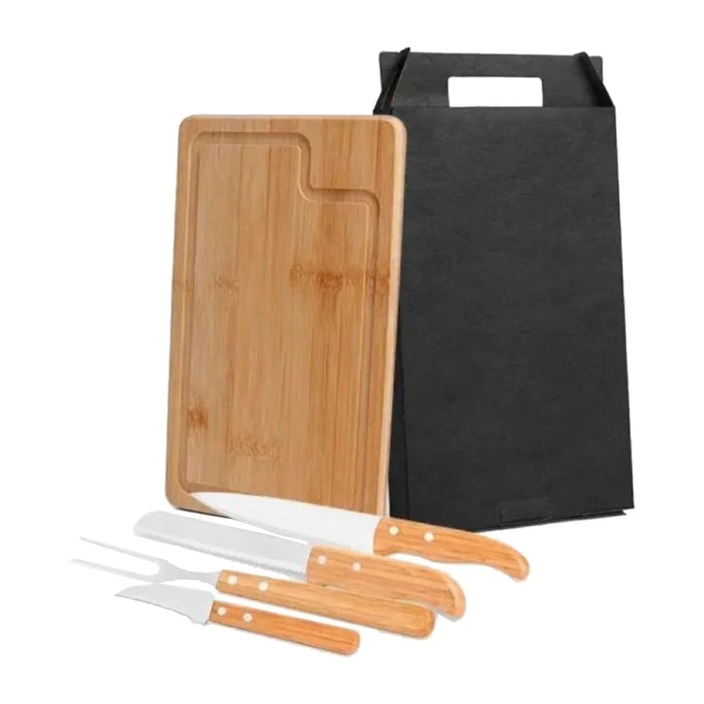 Kit Churrasco Bambu com Tábua e Facas Legumes-PSM-MB19133