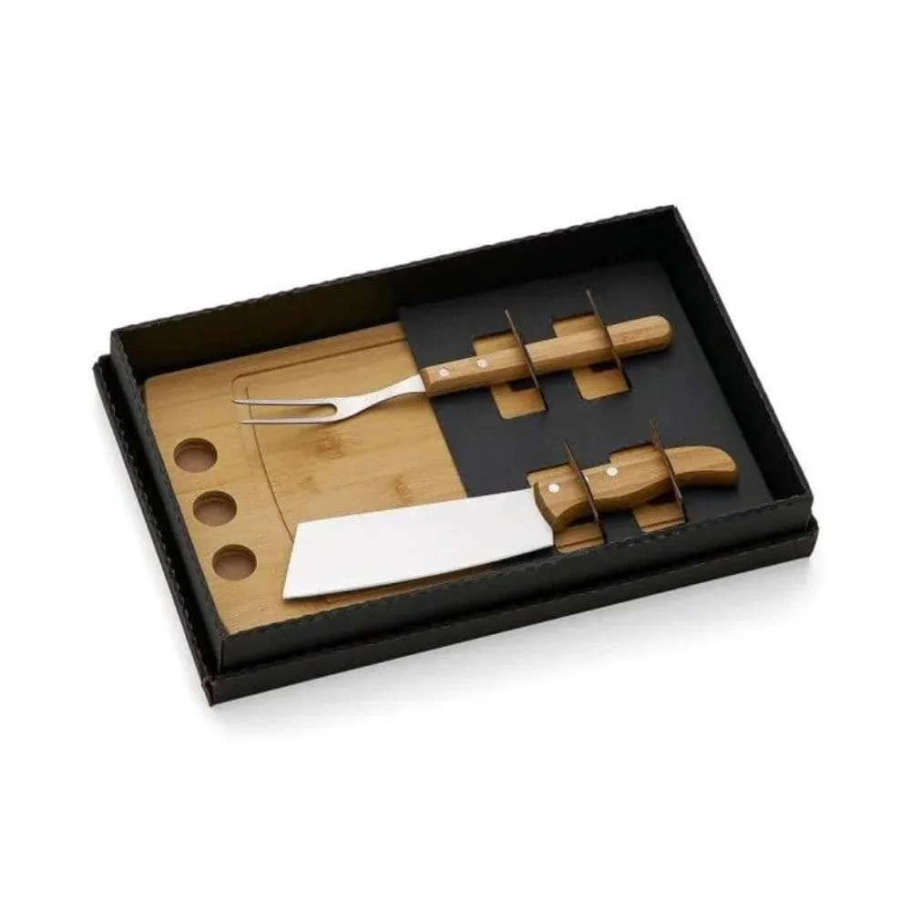 Kit Churrasco e Cozinha Bambu e Inox 3 Peças
