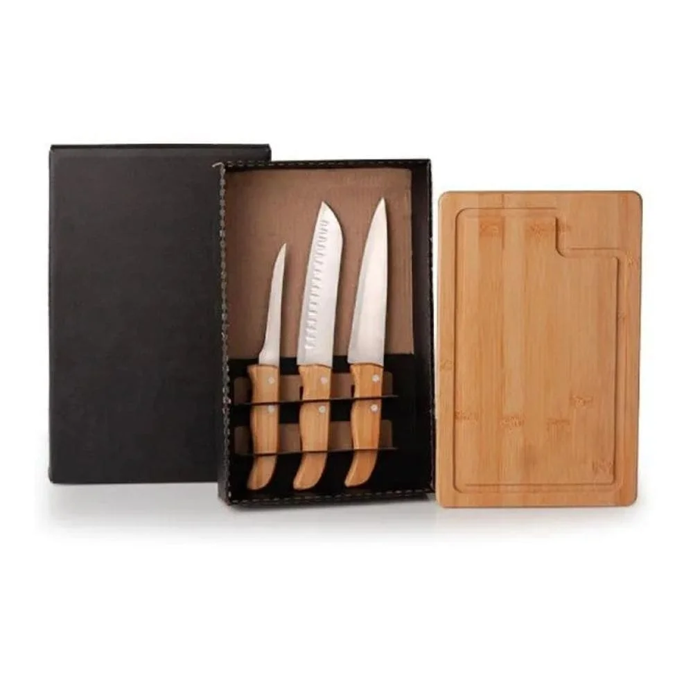 Kit Churrasco e Cozinha Bambu e Inox 4 Peças-PSM-ME19873