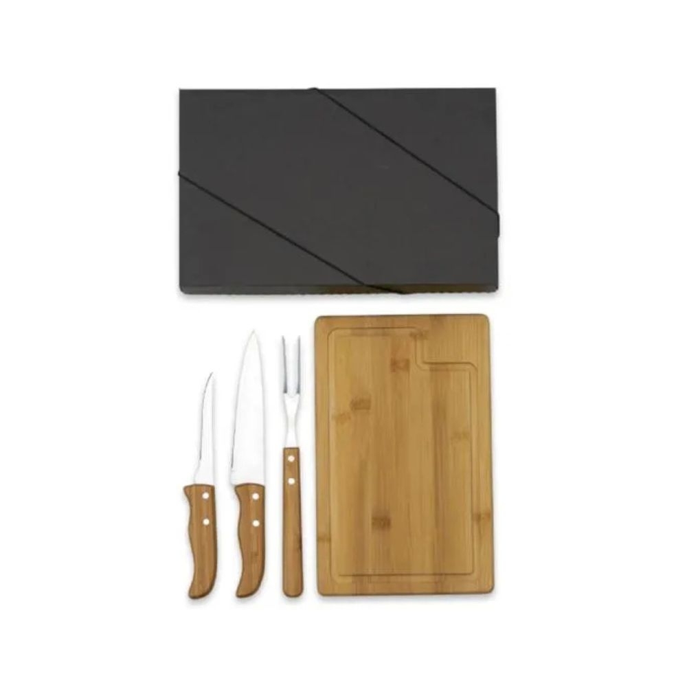 Kit Para Churrasco Bambu e Inox 4 Peças