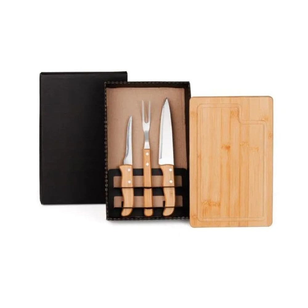 Kit Para Churrasco Bambu e Inox 4 Peças