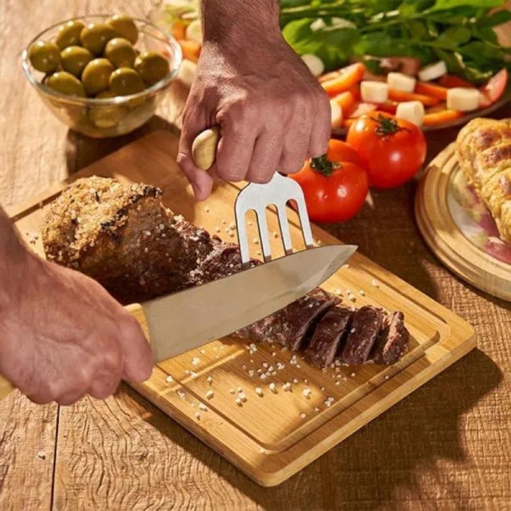 Kit Para Churrasco em Bambu com 9 Peças