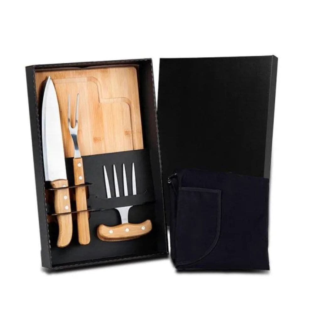 Kit Para Churrasco em Bambu com 9 Peças