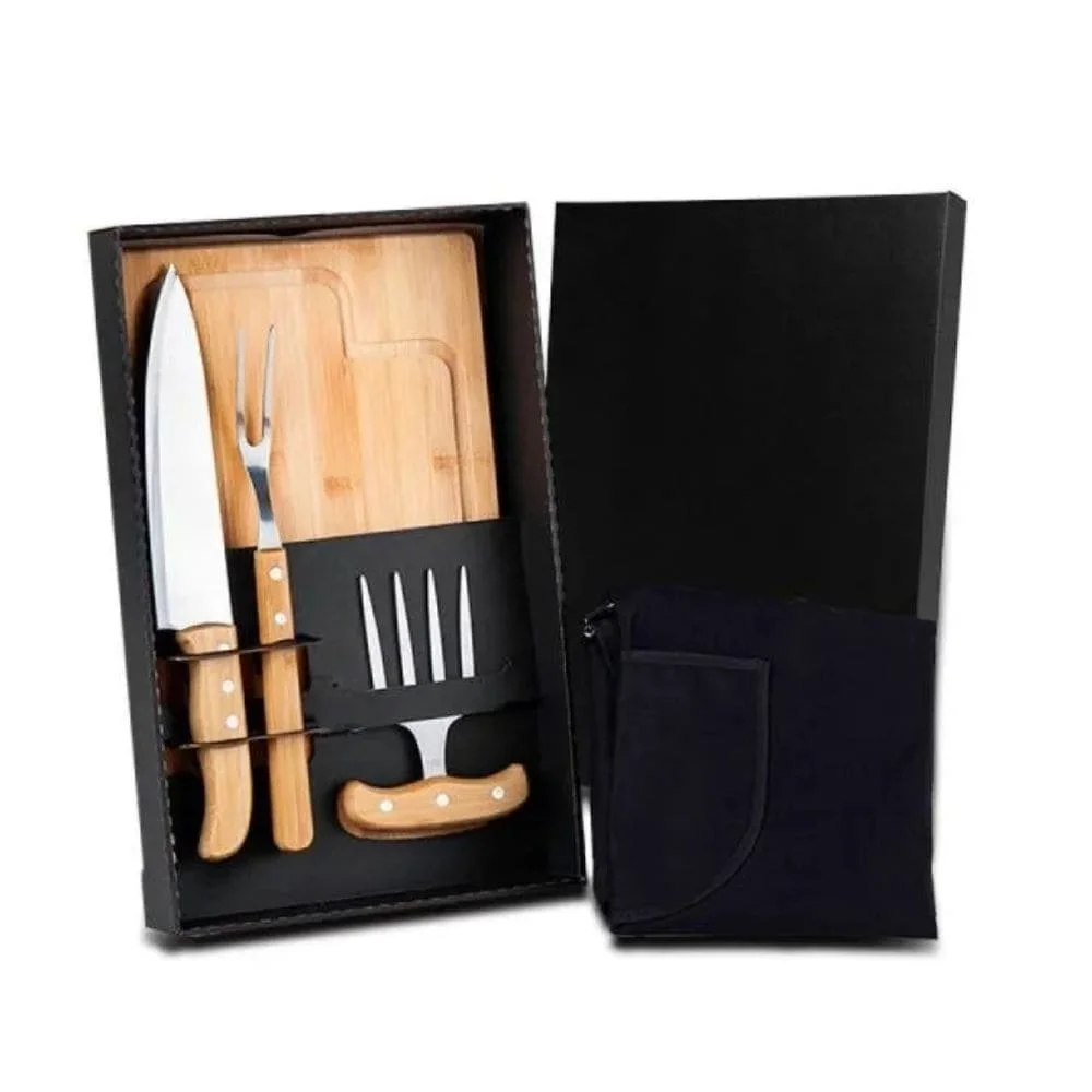 Kit Para Churrasco em Bambu com 9 Peças-PSM-ME04953