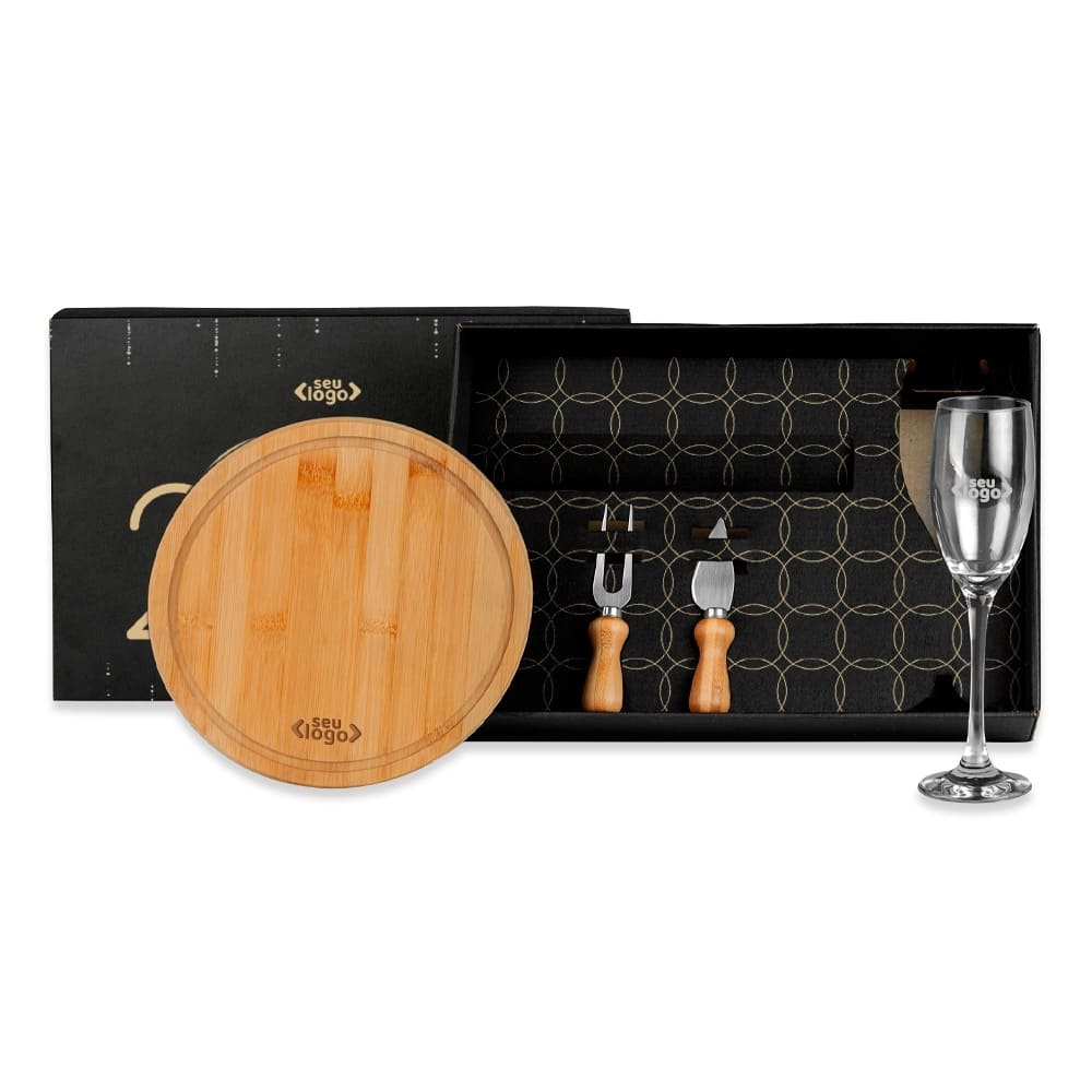 Kit Queijo com Taça Champagne 4 Peças