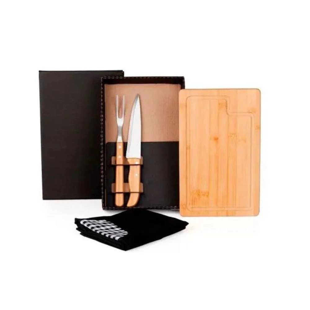 Conjunto Churrasco Bambu, Inox e Avental-PSM-ME19163
